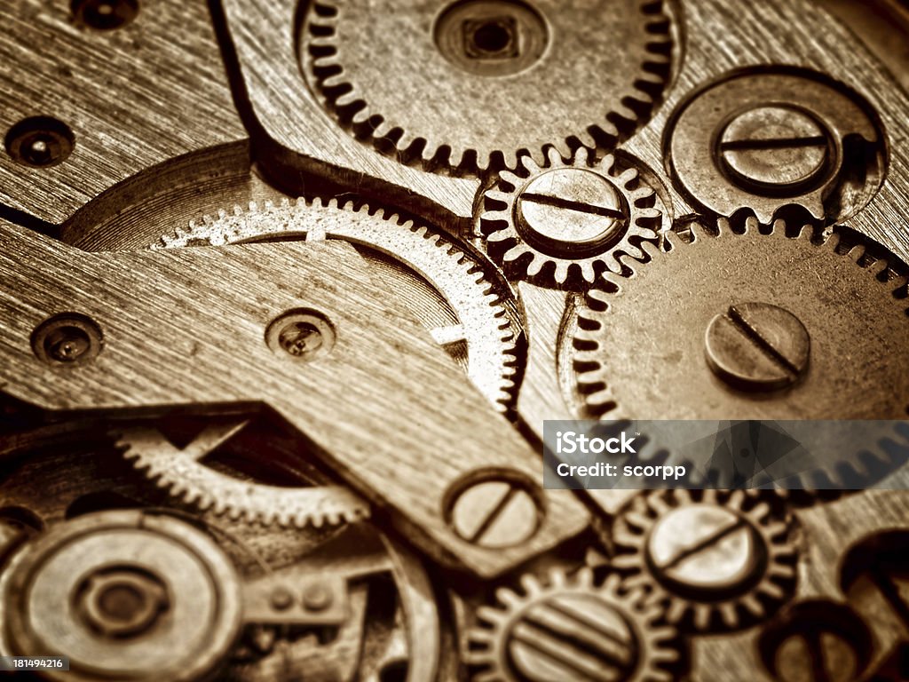 old clock rusty mechanism in the old clock Antique Stock Photo