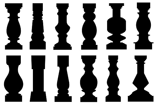 Collage of different balusters isolated on white
