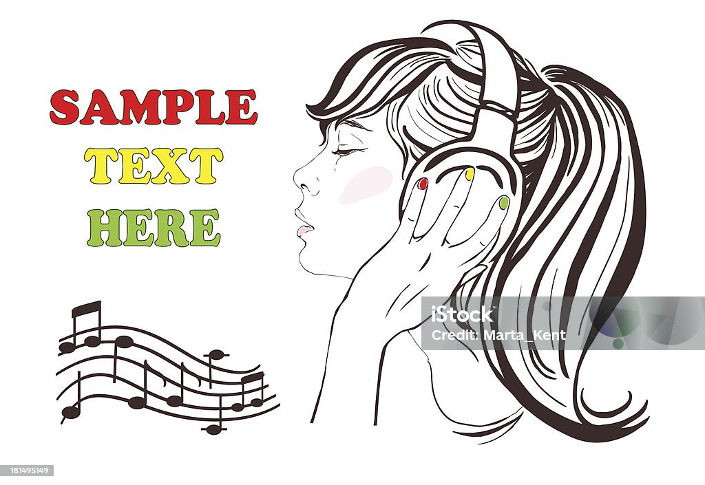 Linda garota com Cabelos longos em fones de ouvido - Vetor de Mulheres royalty-free