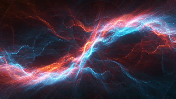istock Hot orange and cold blue electrical lightning background 1814953411