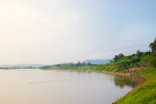 View along waterfront and Mekong river in Chiang Kong, Chiang Rai