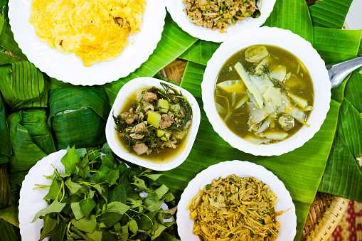 Selection of local rural local thai  food in Chiang Kong in Chiang Rai