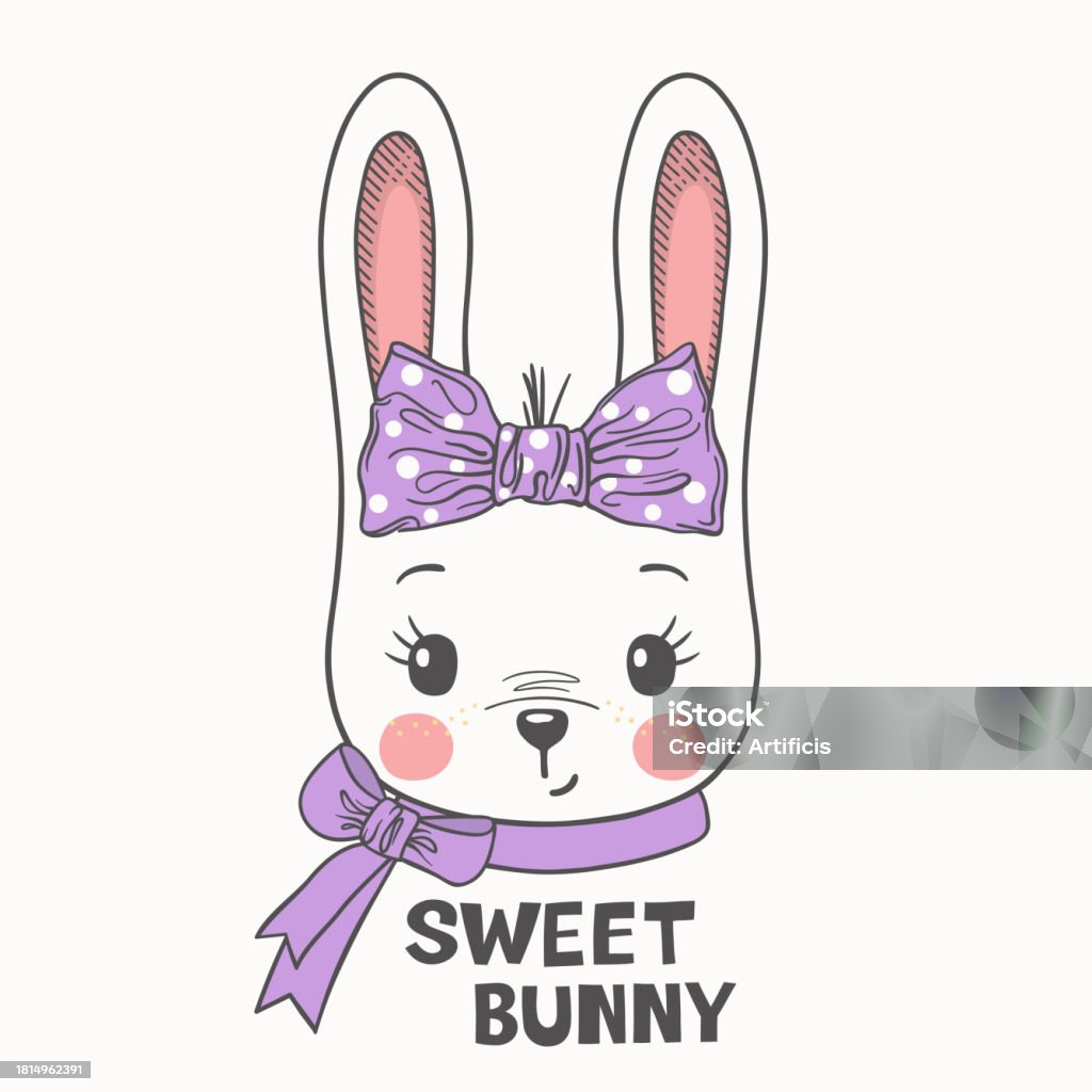 Cut Rabbit Girl Cute Rabbit Girl Face With Bow Tie Stock Illustration - Download Image ...
