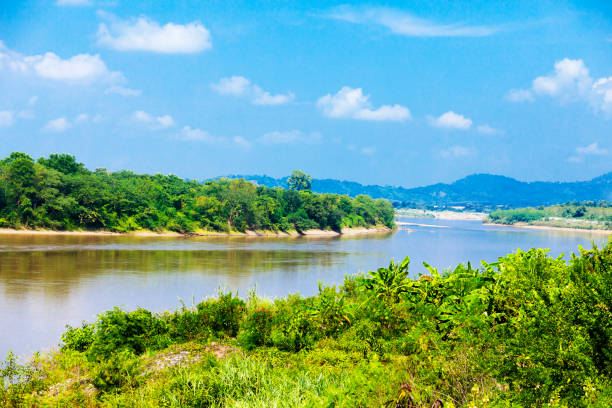 River panorama of Mekong in Chiang Kong, Chiang Rai stock photo