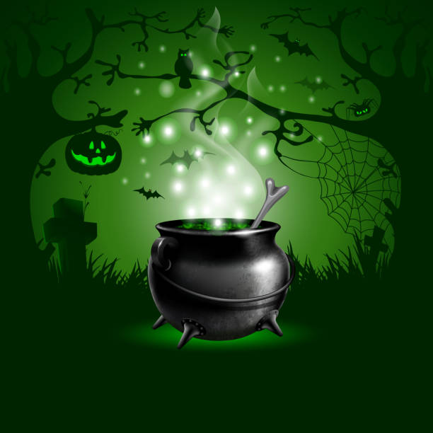 Halloween Halloween night background with magic potion in a cauldron. bewitchment stock illustrations