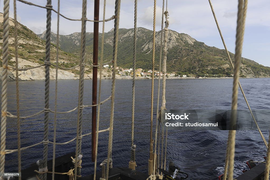 View of Elba through rigging Adventure Stock Photo