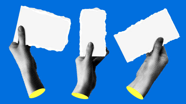 istock Set of halftone hand with torn pieces of paper. 1815007963