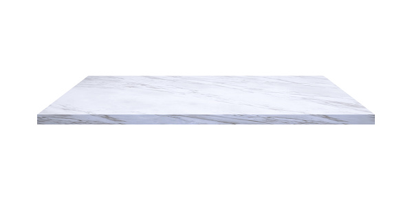 Empty white marble slab for shelf and counter table mockup display presentation isolated on white background with clipping path
