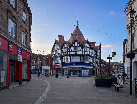 Street view of the city of Wrexham, North Wales, UK