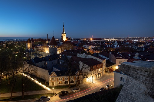 Tallinn, Estonia – November 01, 2022: The skyline of Tallinn in the evening, Estonia