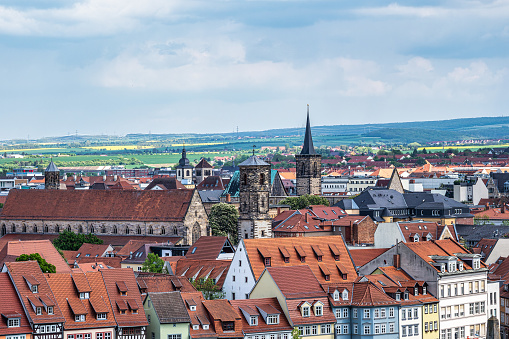 Erfurt Cathedral and Severikirche, St Severus's Church from the Petersberg Citadel, Erfurt, the capital and largest city in Thuringia, Germany.