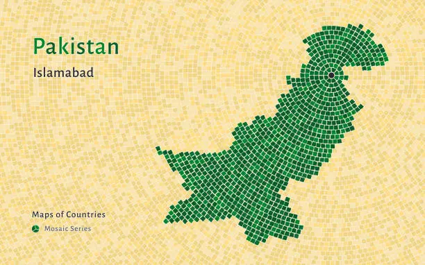 Vector illustration of Pakistan Green Map with a capital of Islamabad Shown in a Mosaic Pattern