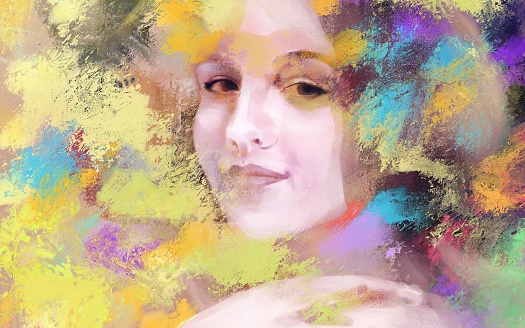 Impressionist portrait of a woman. Close-up