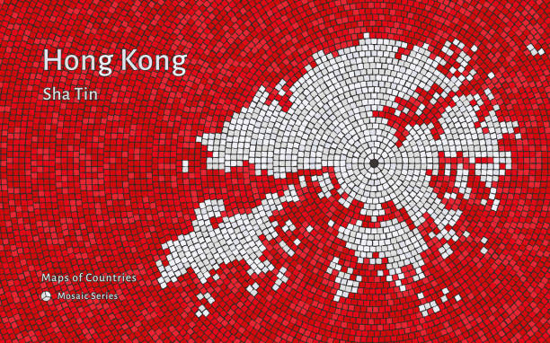 Hong Kong Map with a capital of Sha Tin Shown in a Mosaic Pattern Mosaic pattern maps Series ancient rome stock illustrations