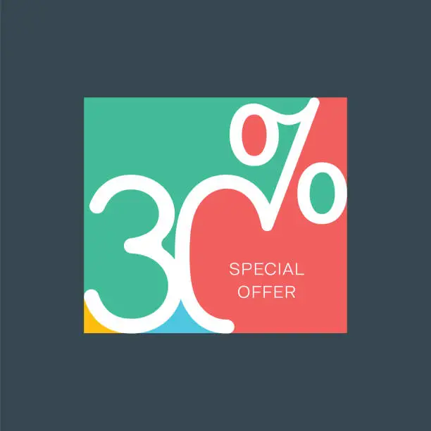 Vector illustration of Sale of special offers. Number 30. Discount with the number. Percentage Sign. Stock illustration