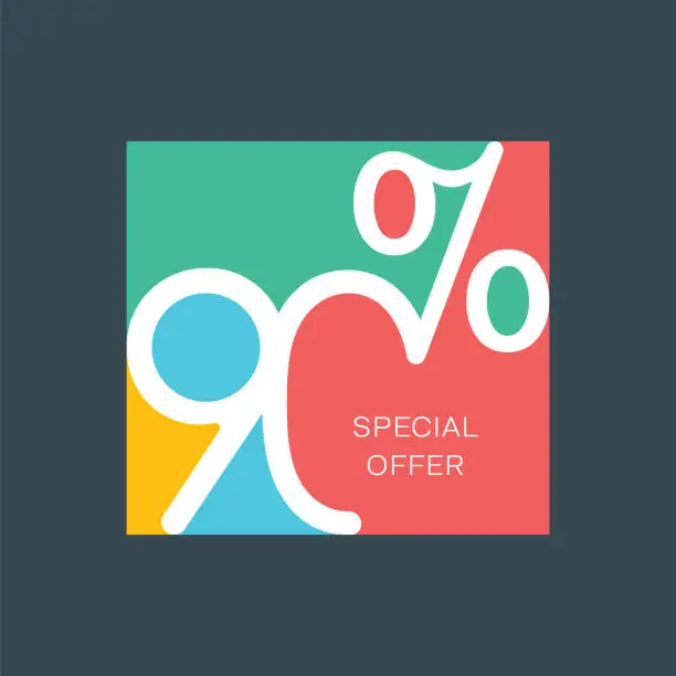 Vector illustration of Sale of special offers. Number 90. Discount with the number. Percentage Sign. Stock illustration