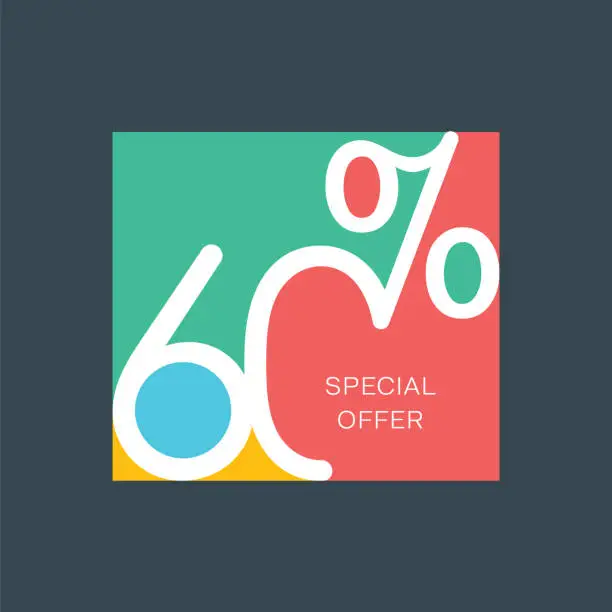 Vector illustration of Sale of special offers. Number 60. Discount with the number. Percentage Sign. Stock illustration