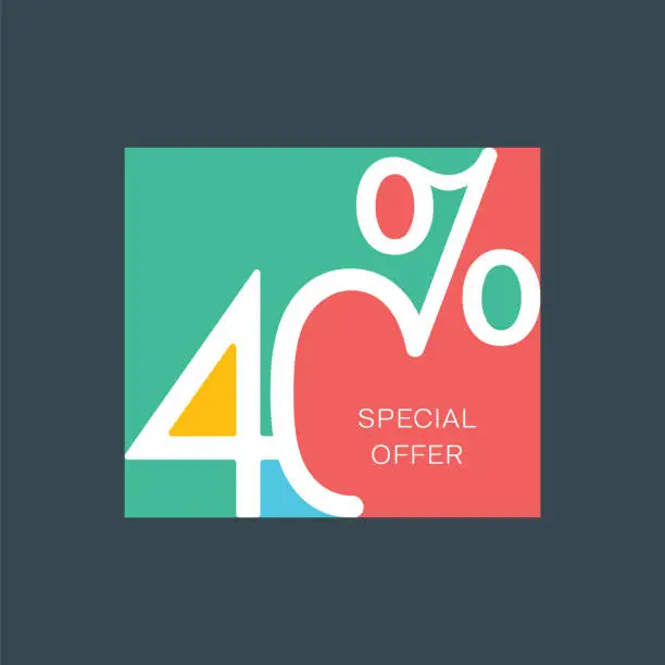 Vector illustration of Sale of special offers. Number 40. Discount with the number. Percentage Sign. Stock illustration