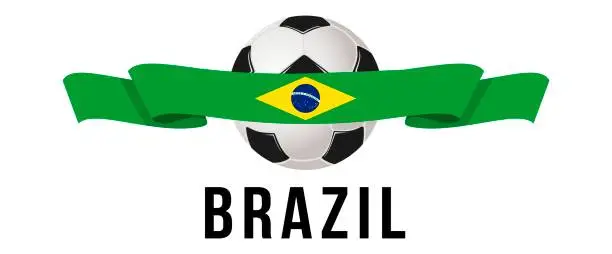 Vector illustration of Soccer ball on the background of the flag of Brazil. A ribbon in the form of the flag of Brazil with a soccer ball in the center. Vector illustration for banner and poster. vector
