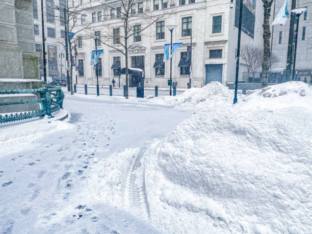 Path removed from snow. Unspecified parking. Empty space. Utilities work in winter.
