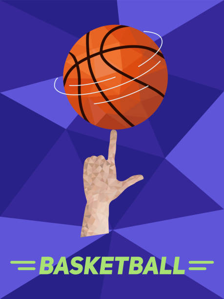 istock Banner with hand spinning basketball ball on the top of finger in triangle abstract technique 1815134490