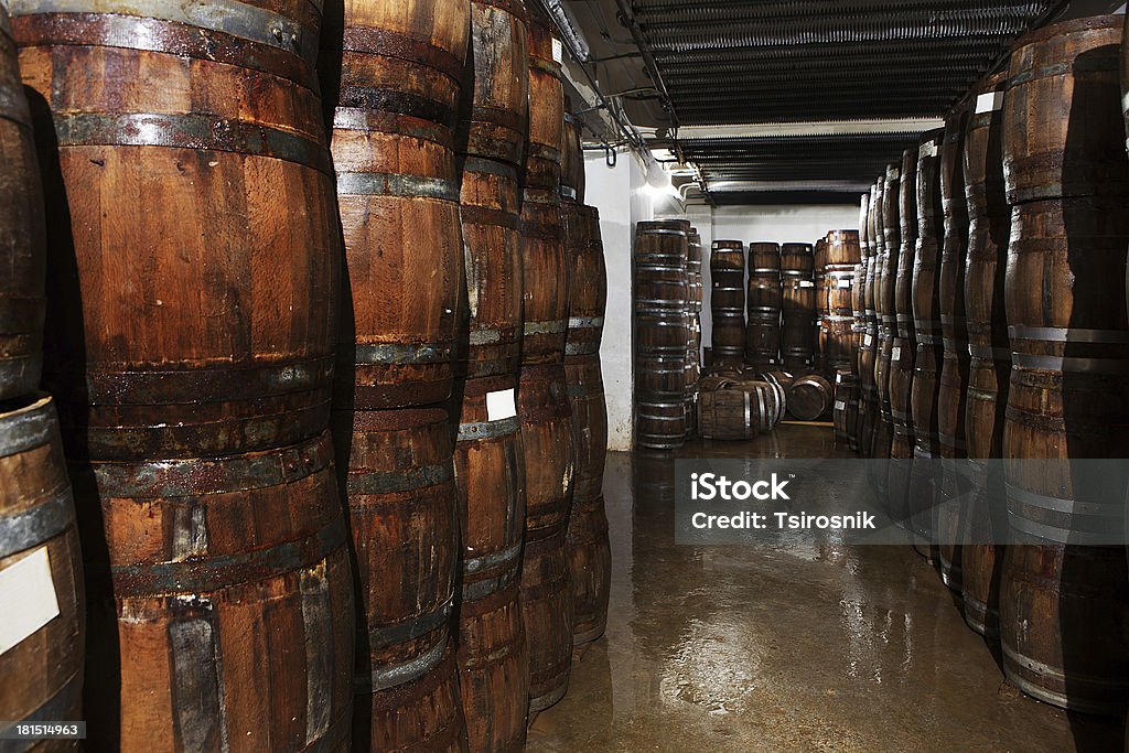 wooden barrels in the cellar Barrel Stock Photo