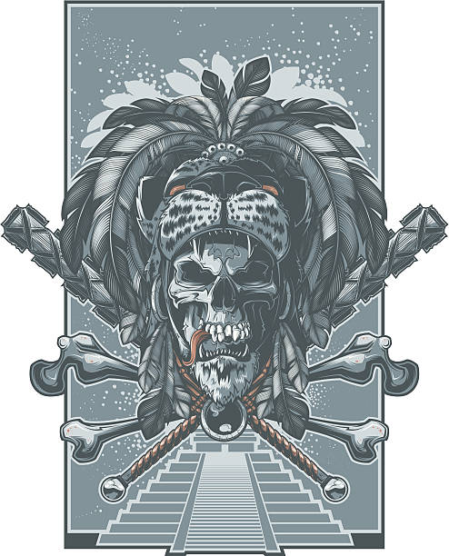 ilustraciones, imágenes clip art, dibujos animados e iconos de stock de jaguar warrior cráneo - guerrero azteca