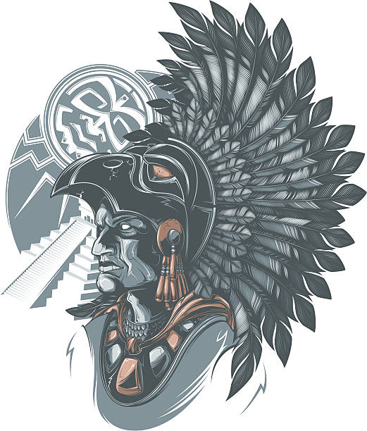 ilustraciones, imágenes clip art, dibujos animados e iconos de stock de guerrero aztec - guerrero azteca