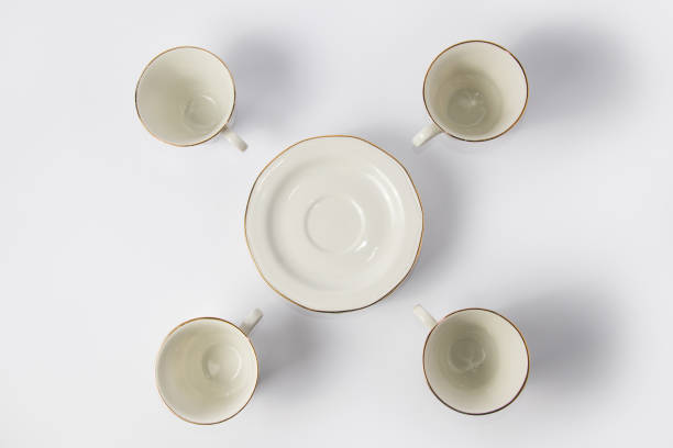 istock White coffee cups and saucers . Top view. Photo 1815170352