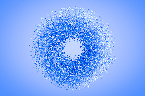 Abstract shape with particles on blue background. Digitally generated image.