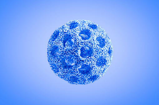 Abstract shape with particles on blue background. Digitally generated image.