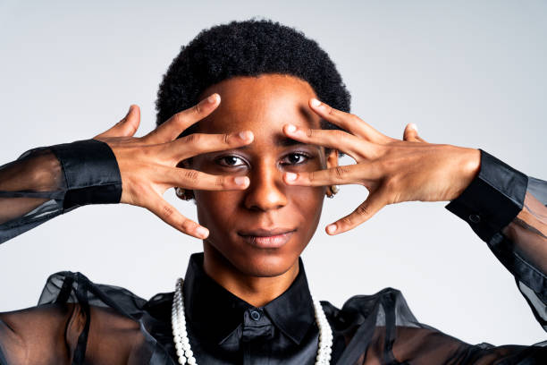 istock Fashionable fluid gender man posing in studio 1815199541