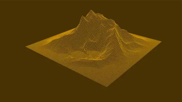 Vector illustration of Abstract digital landscape. Wireframe landscape background. Digital landscape for presentations. 3d futuristic vector illustration.