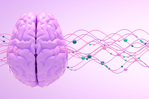 Artificial intelligence, brain with wires. 3d render.