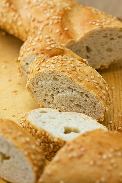 istock Pieces of baguette with sesame seeds 181523429