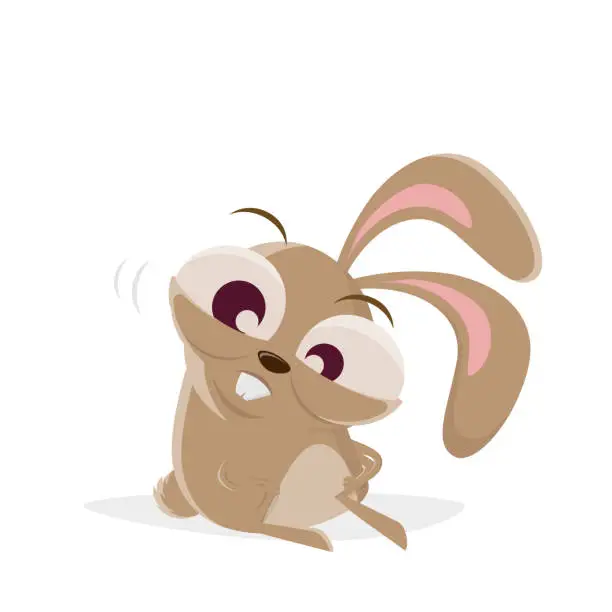 Vector illustration of funny cartoon illustration of a traumatized rabbit