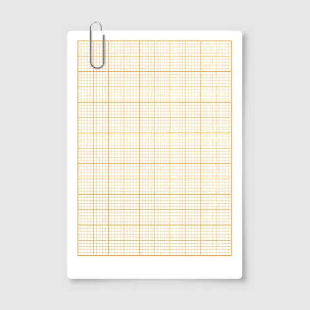 Vector illustration of Sheet of graph paper with grid. Millimeter paper texture, geometric pattern. Orange lined blank for drawing, studying, technical engineering or scale measurement. Vector illustration