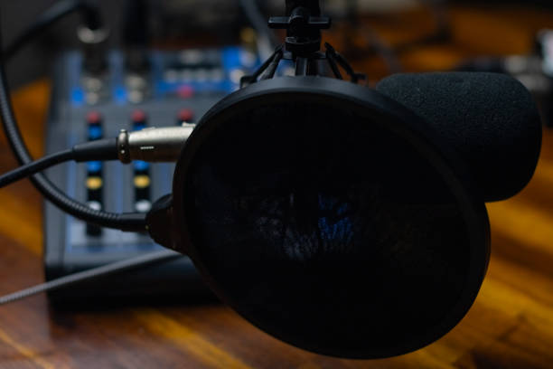 istock Podcast mic and equipment copy space background image 1815279778