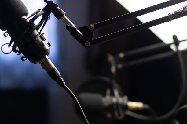 istock Podcast mic and equipment copy space background image 1815279794