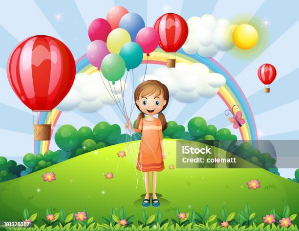 Fille Tenant Des Ballons Vecteurs libres de droits et plus d'images vectorielles de Adolescent - Adolescent, Adulte, Arc en ciel