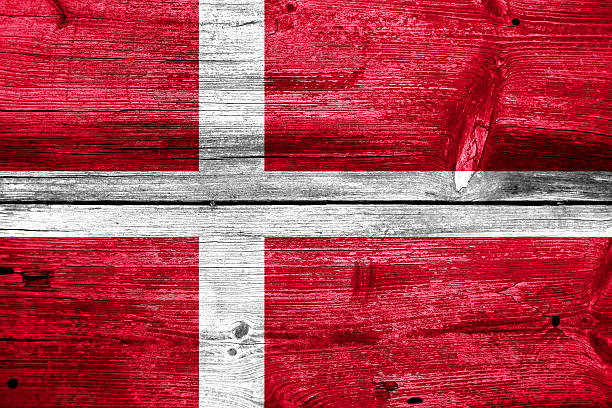 istock Denmark Flag painted on old wood plank background 181530284