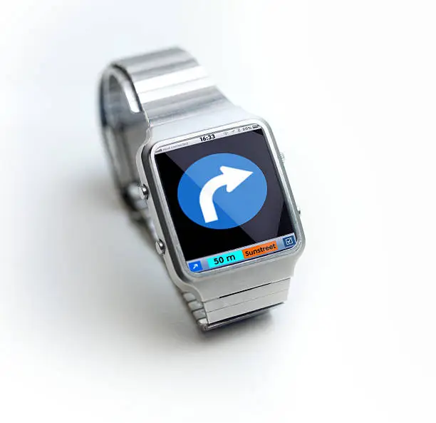 concept of data watch, so called smart watch or iwatch. connects via bluetooth to smartphone