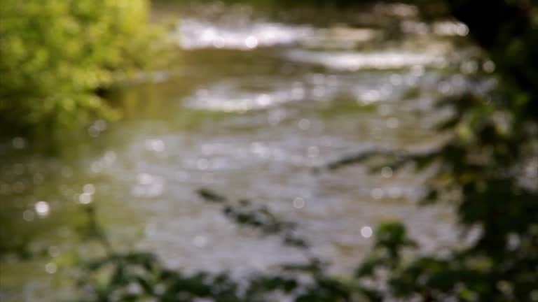 Video, highly blurred Water in a river on a sunny day.