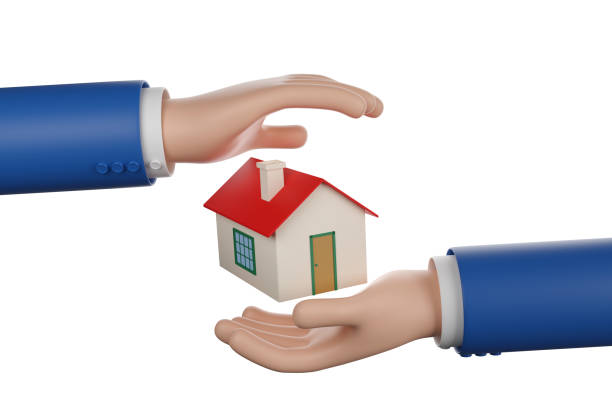 istock Cartoon hands protecting a house. 3d illustration. 1815372709