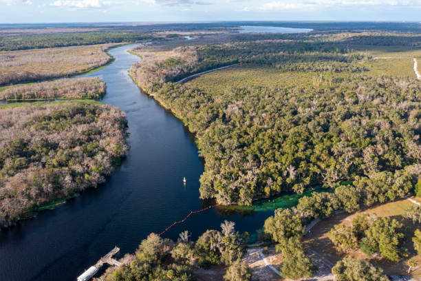 aérea del río st. johns y blue spring - saint johns river fotografías e imágenes de stock