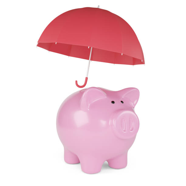 istock Piggy bank with umbrella isolated on white background. 3d illustration. 1815374776