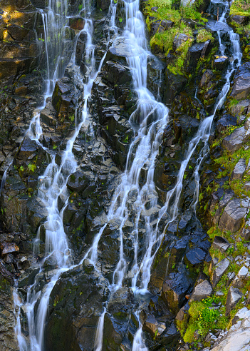 Detailed photograph of Myrtle Falls in Mount Rainier National Park.