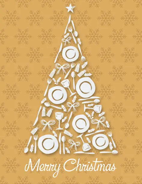 Vector illustration of Cut Paper Christmas Dinner Invitation Template