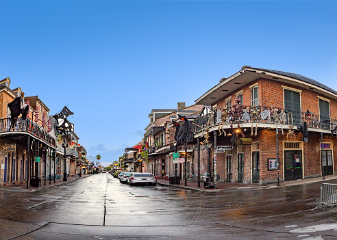New Orleans, USA - October 25, 2023: cleaning the Bourbon street in early morning after a party night in New Orleans.