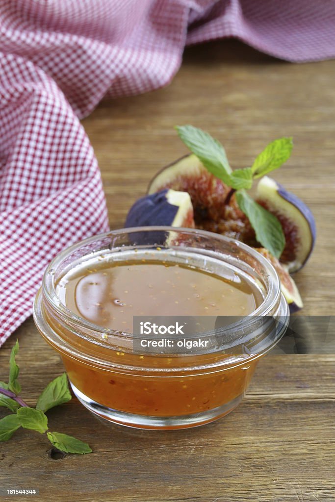 fig jam with fresh berries on the wooden table Breakfast Stock Photo